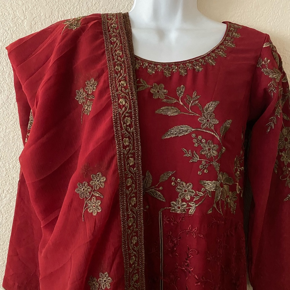 Women's Indian Pakistani Embroidered 3 Piece Maxi Long Dress Shalwar Suit Size S
